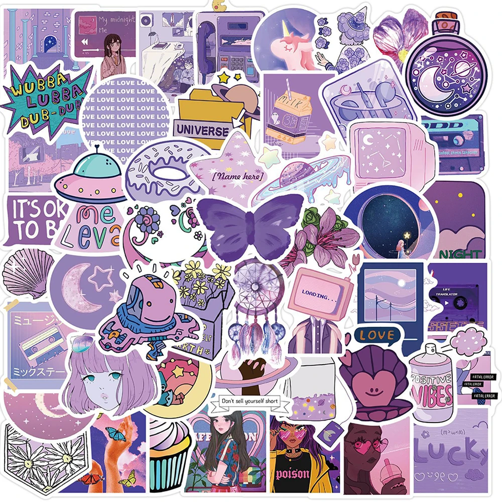 

10/30/50PCS Romantic Purple Kawaii VSCO Girl Stickers Aesthetic Laptop Water Bottle Waterproof Graffiti Sticker Packs Kid Toy