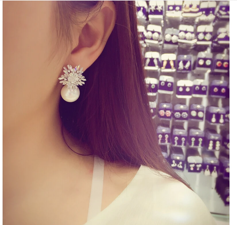 ZAKOL имитация жемчуга &amp циркониевая Снежинка Висячие серьги для элегантных