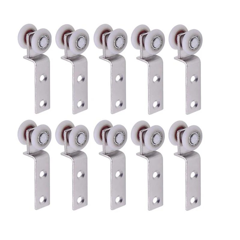 

HOT-10Pcs Bend Pipe Metal Bearing Pulley Block with Two Plastic Wheel for Sliding Door Window Cabinet
