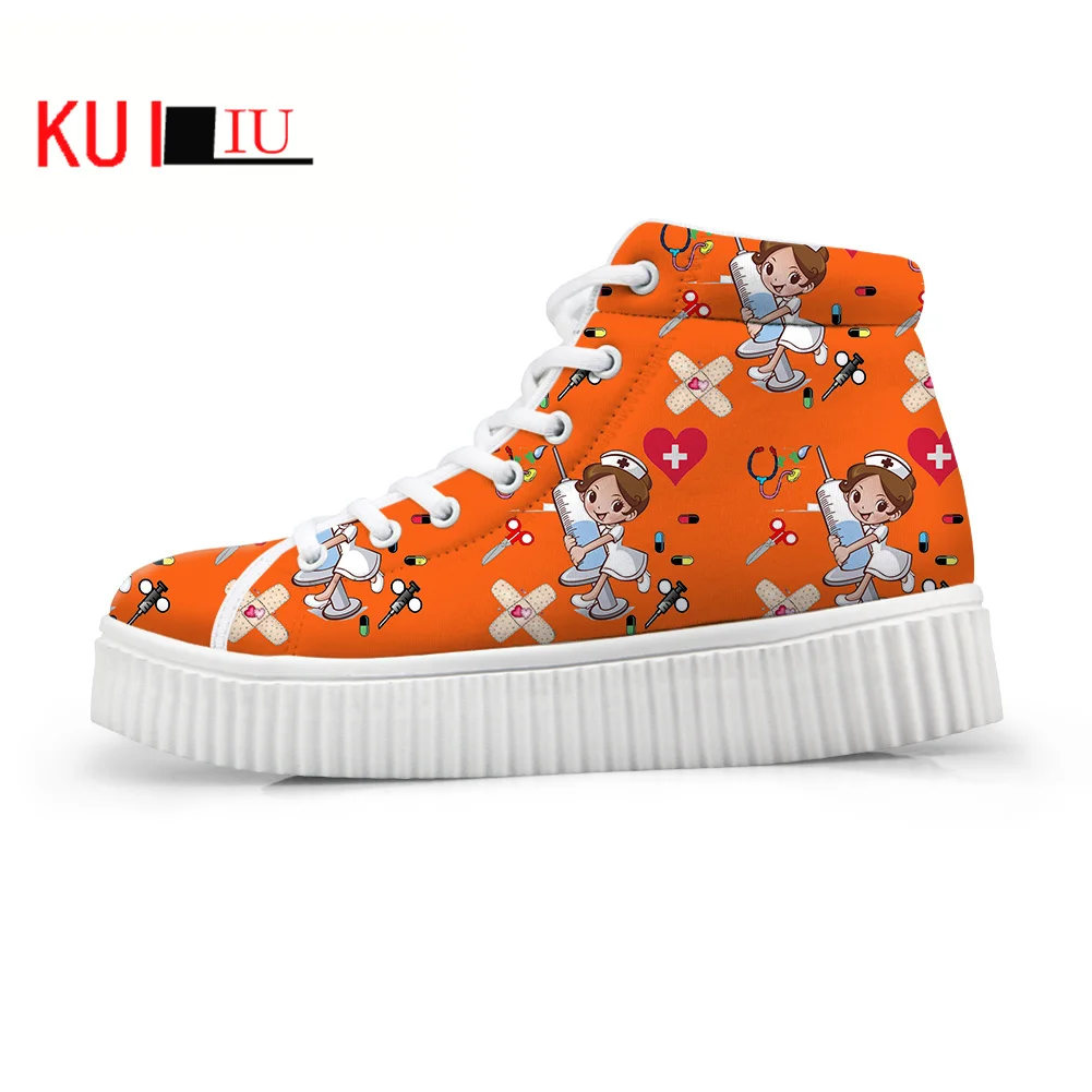 

KUILIU Women Loafers Nurse Graffiti Print Flat on Platform Shoes Nursing Medical Thick Sole Slip on Shoes Ladies Casual Shoe
