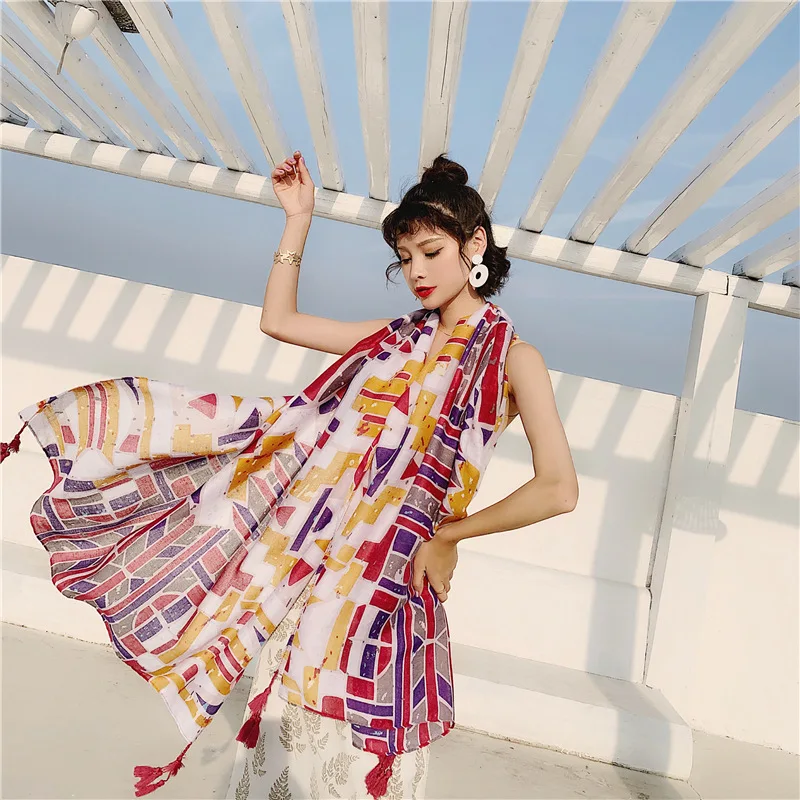 

Gauze Wraps Headband Spring Autumn Summer New Scarf Ladies Travel Cotton And Linen Scarf Long Sunscreen Beach Towel Big Shawl