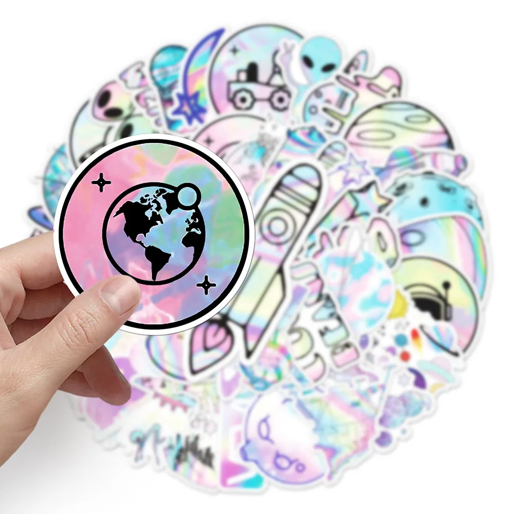 103050pcs holographic laser alien outer space cartoon stickers diy laptop luggage skateboard phone cool sticker for kids toy free global shipping