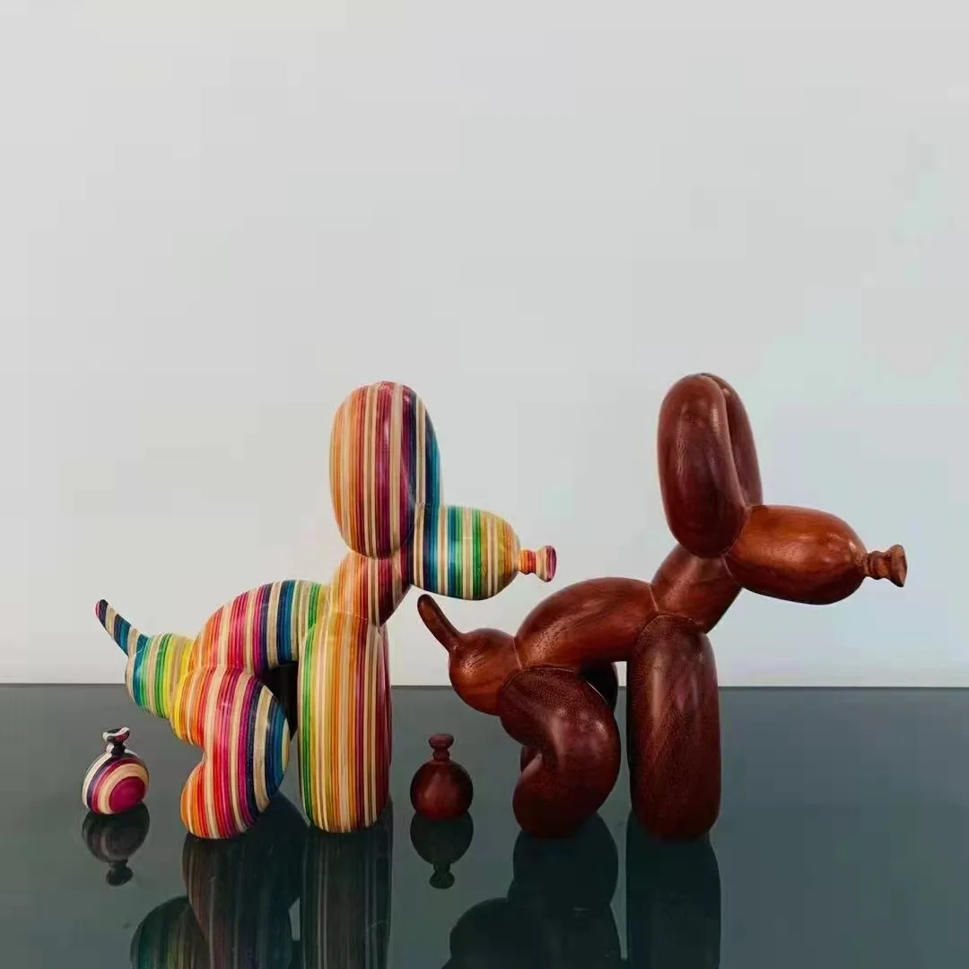 Estatua creativa de perro para caca de madera, escultura de Animal bonito y n&oacute;rdico, artesan&iacute;a, adornos de escritorio, decoraci&oacute;n de lujo para el hogar-4