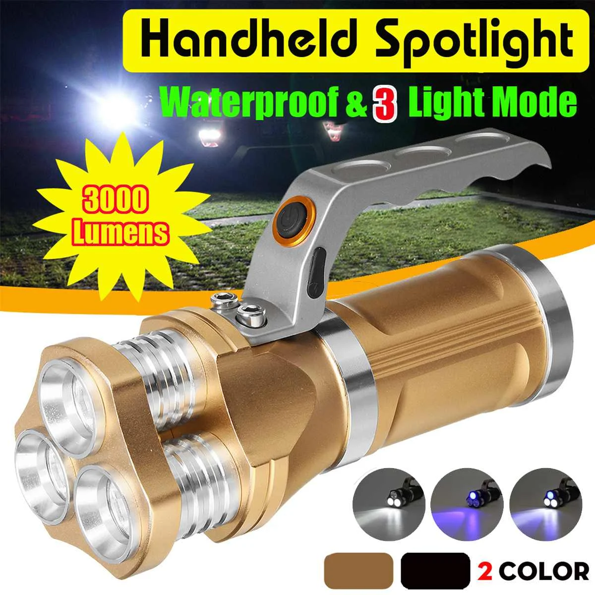 

Мощный перезаряжаемый светодиодный фонарик 3 x T6, светодиодный фонарик с бусинами, водонепроницаемый прожектор, фонарь для кемпинга с батар...