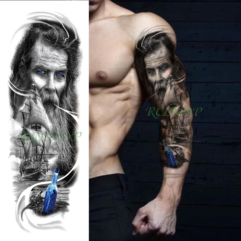 Водонепроницаемая Временная наклейка для татуировок парусная лодка борода