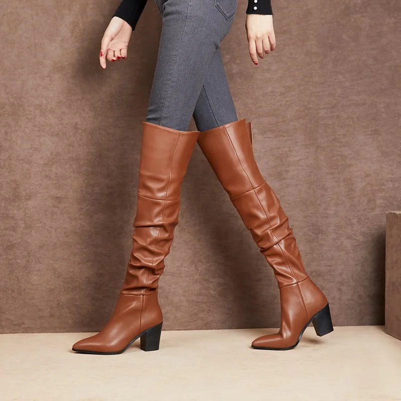 Stylesowner/фирменный дизайн Пикантные Зимние Сапоги выше колена на высоком каблуке