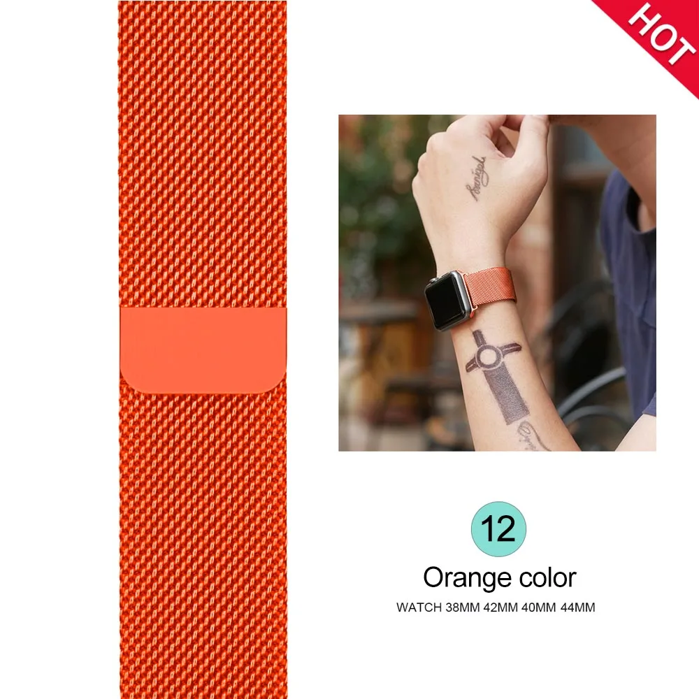 Vibrant orange Ремешок для часов, Миланская петля, ремешок для наручных часов apple watch, ремешок 42 мм/38/44/40 мм нержавеющая сталь металлический браслет ремешок для наручных часов iwatch, версия 4/3/2/1 - Цвет ремешка: Vibrant orange