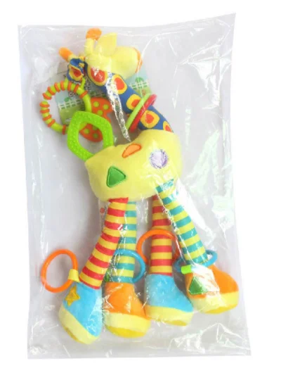

New Arrival Soft Giraffe Animal Handbells Rattles Plush Infant Baby Development Handle Toys Hot Selling WIth Teether Baby Toy