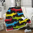 Мультяшное Флисовое одеяло из крокодиловой шерпы, красочное пушистое одеяло с животными, детские мягкие покрывала на кровать, диван, черное тонкое одеяло