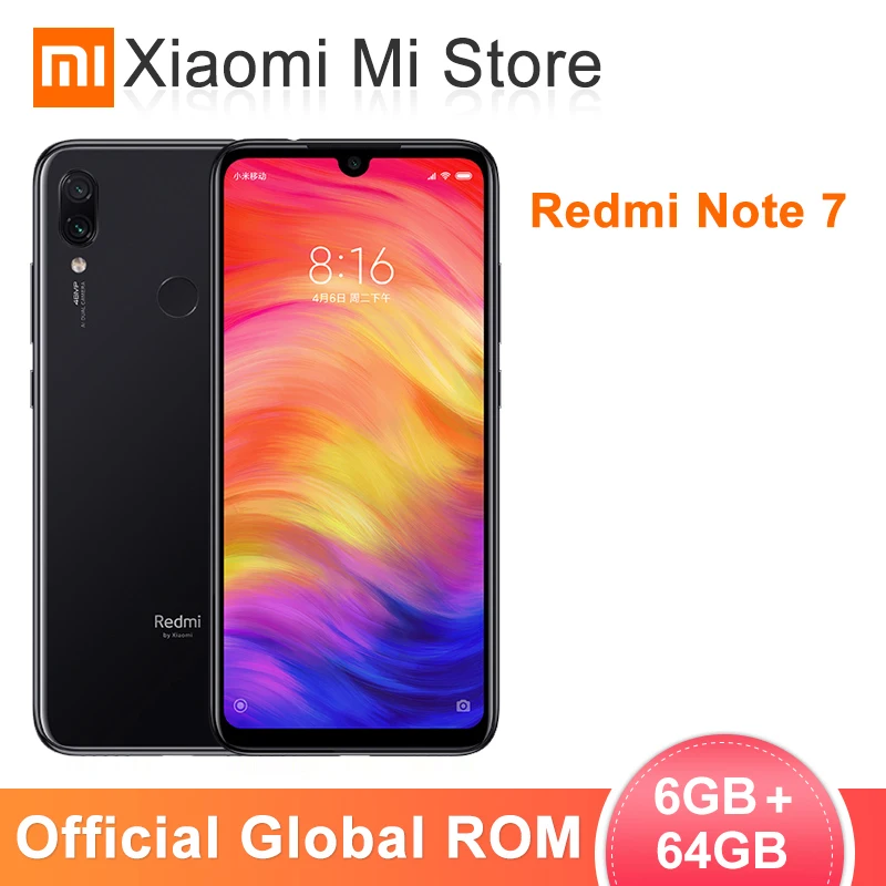 Мобильный телефон Xiaomi Redmi Note 7 с глобальной прошивкой, 6 ГБ, 64 ГБ, Восьмиядерный процессор Snapdragon 660, 4000 мАч, экран 6,3 дюйма, 2340x1080, 48 МП, двойная камера