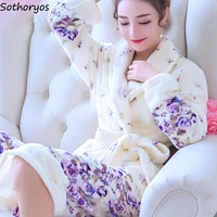 robes women long bathrobe flower flannel warm kimono bath bridal wedding bridesmaid robe dressing gown womens nightwear 2020