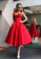 new arrival sexy red cocktail dresses custom made a line spaghetti straps tea length formal prom cocktail party gown