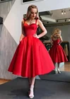 Новое поступление сексуальное красное коктейльное платье на заказ ТРАПЕЦИЕВИДНОЕ ПЛАТЬЕ на тонких бретелях чайная длина официальное выпускное коктейльное платье для вечеринки