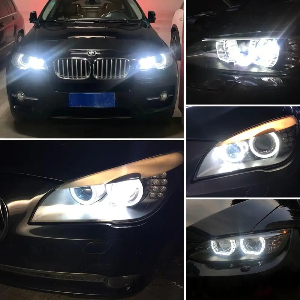 Светодиодные фары Angel Eyes Canbus для BMW E60 E61 E63 X5 E70 X6 E71 E90 E91 E92 E93 M3 E89 E82 E87 H8 6000 К белые 2 шт.