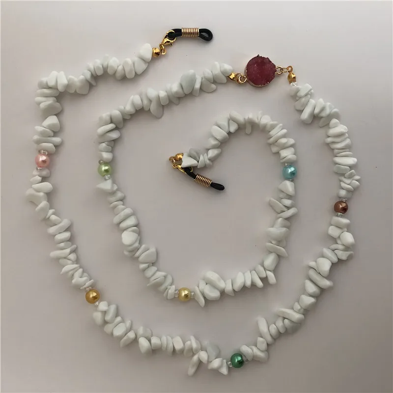 Цепочка для очков ручной работы с бусинами из Белого Натурального Камня шнур