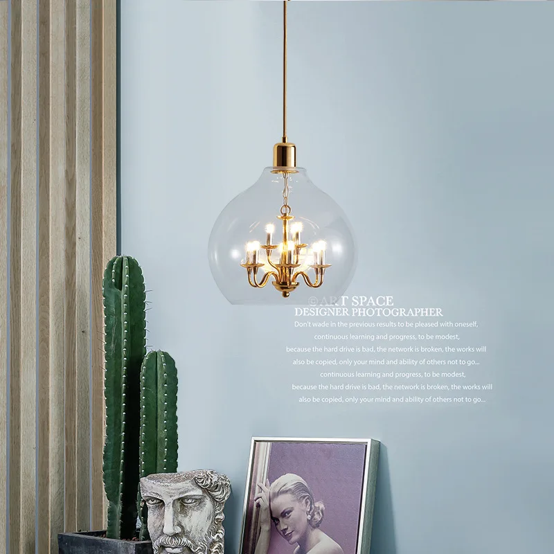 

Postmodern restaurant bar chandelier Nordic minimalist personality bedroom bedside art light luxury glass ball G9 chandelier