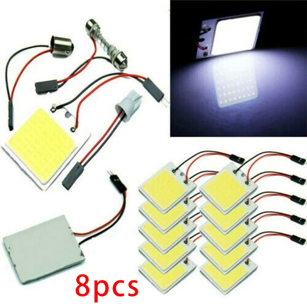 

8Pcs 48SMD COB White Panel LED T10 Car Interior Panel Light Dome Lamp Bulbs Car Interior Panel Ceiling Light Bulb Reading Lamp