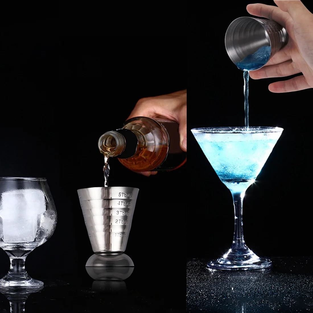 

75ML Stainless Steel Measure Cup Cocktail Tool Bar Mixed Drink Accessories 3 In 1 Cocktail Tools Bar Jigger Cup