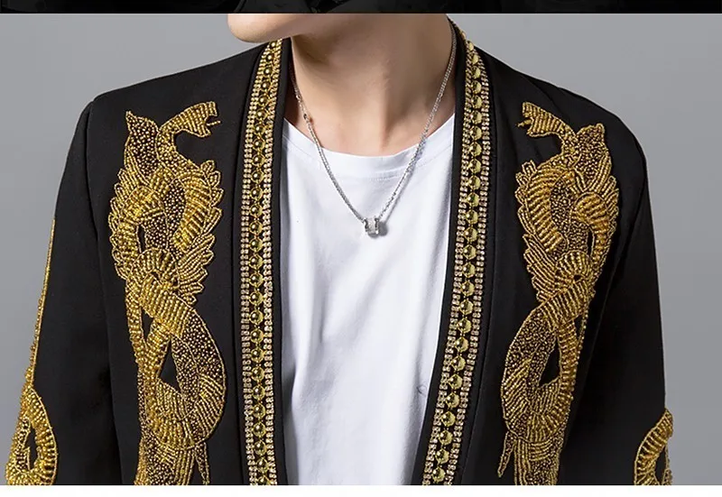Wear Korean Men's Pearl Embroidery Coat Male Trend Blazer Hombre Stage Party Club Designer Jacket Men DJ Host Mens Blazer Jacket