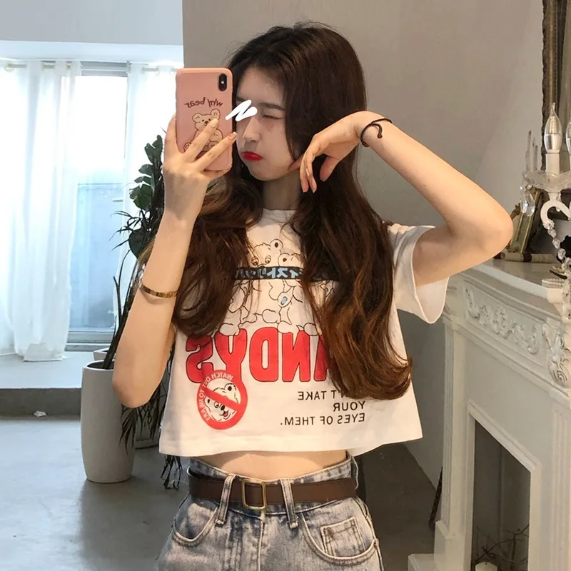 

ZOGAA 2021 New Women's T-Shirt Short-Sleeved Short Slim-Fit Blouse High-Waist Navel-Baring Streetwear For Young People Y2k Top