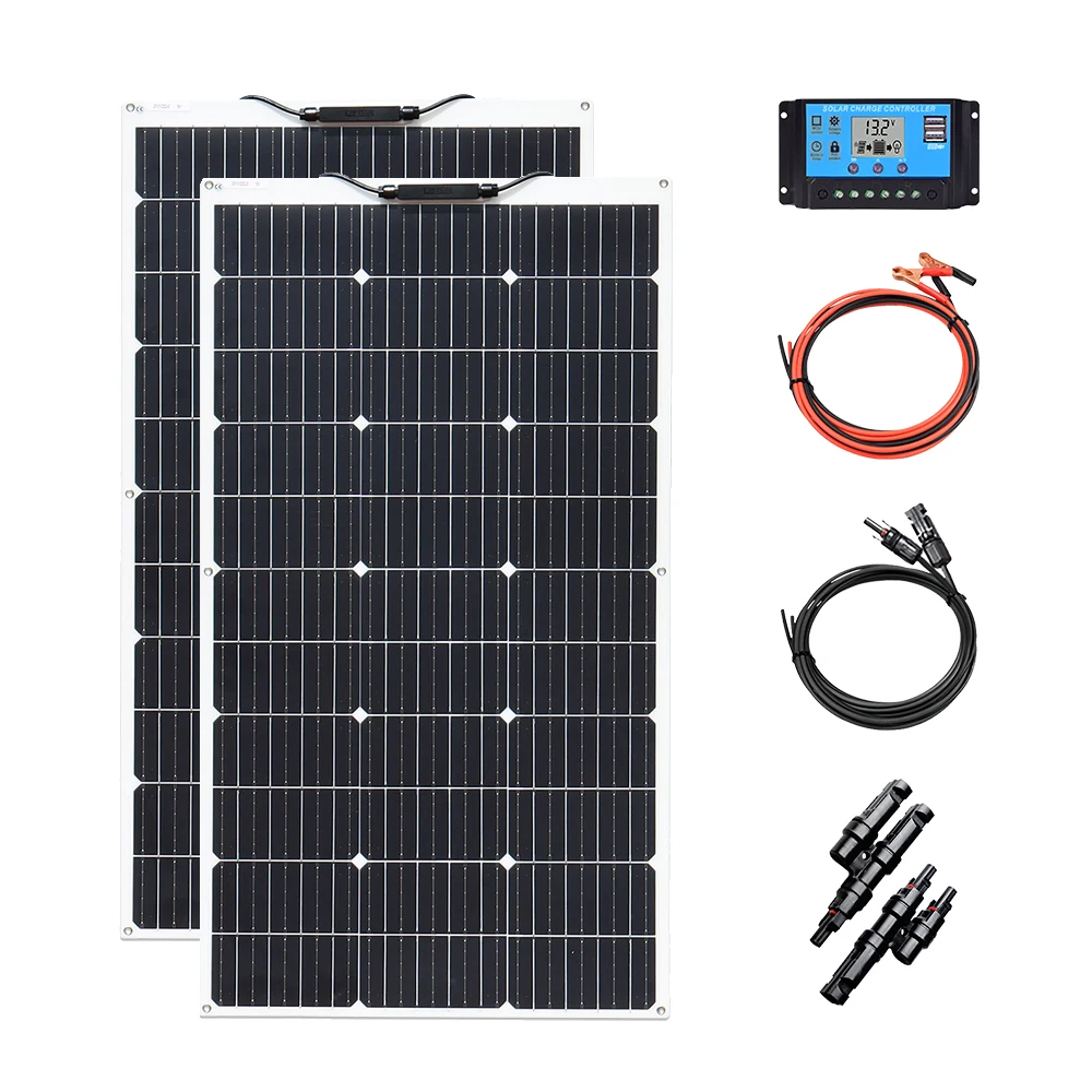 

200W Flexible Solar Panel Kits 100W 12V High-efficiency Monocrystalline Cell PV Module System for Home RV Trailer Camper Marine