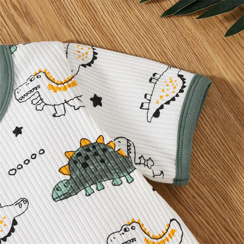 

Toddlers Baby Boys Girls Cartoon 2Pcs Clothes Set Unisex Baby Short Sleeve O-Neck Ribbed T-shirt + Elastic Waist Shorts For 1-5Y