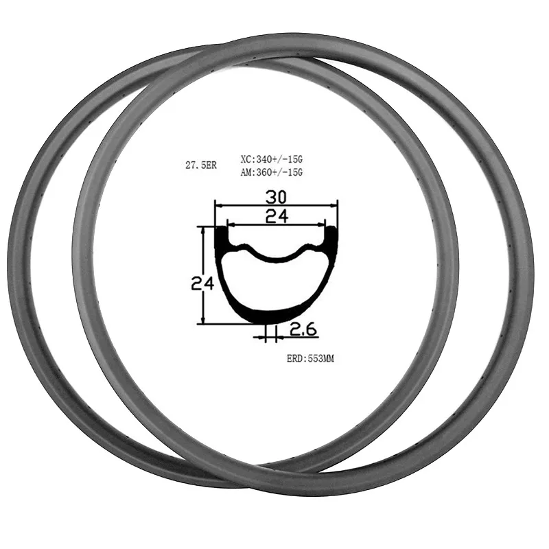 

650B 27.5er Carbon Mtb rim Asymmetry 30x24mm 340g XC Disc Mtb rims Tubeless 650b Mountain Disc Bike Rims ERD 553mm UD 3K 12K