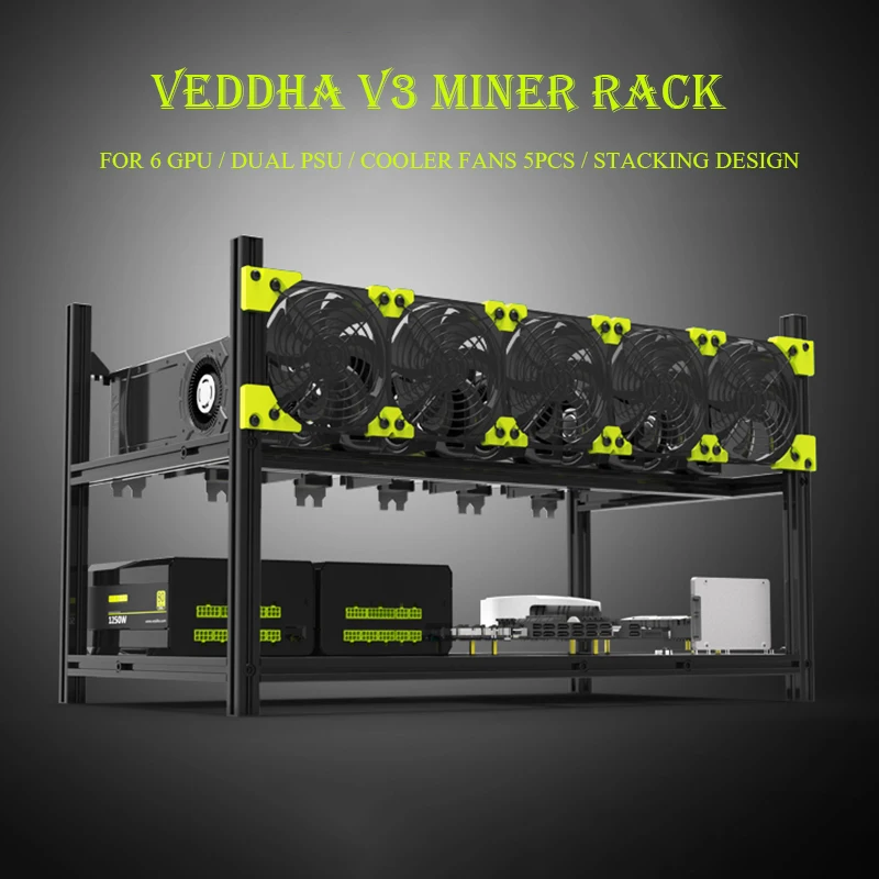 VEDDHA 6 GPU стойка для майнинга Алюминиевый ПК чехол сервера Штабелируемая открытая