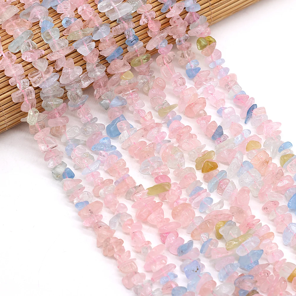 

40cm Natural Crystal Morganite Freeform Chips Gravel Stone Beads For Jewelry Making DIY Bracelet Necklace Size 3x5-4x6mm