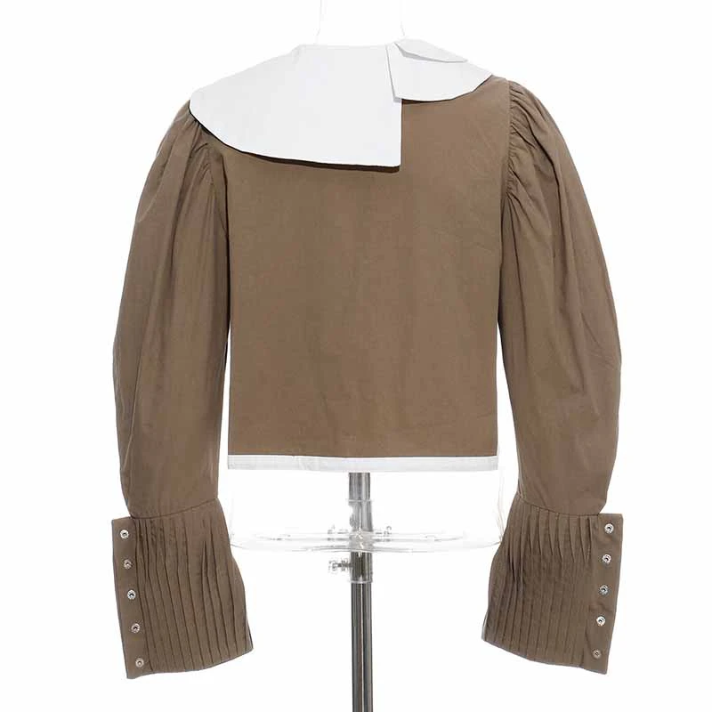 

SeeBeautiful New Fashion Spring 2021 Contrast Color Long Lantern Sleeve Single Breasted Stitching Jacket Coat Women A821