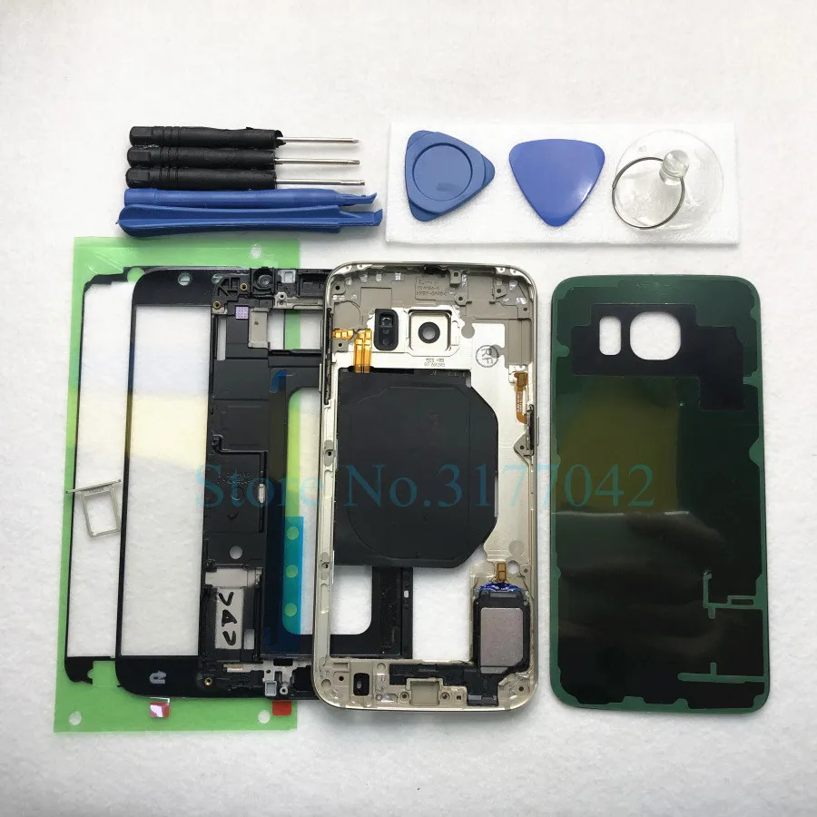 Полный корпус чехол для Samsung Galaxy S6 G920F S6 Edge G925F Переднее стекло средняя рамка батарея Дверь задняя крышка+ Инструменты