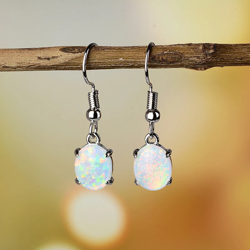 

BLACK ANGEL Natural Opal Gemstone Drop Earrings For Women 925 Sterling Silver Wedding Jewelry Earrings Party Gift