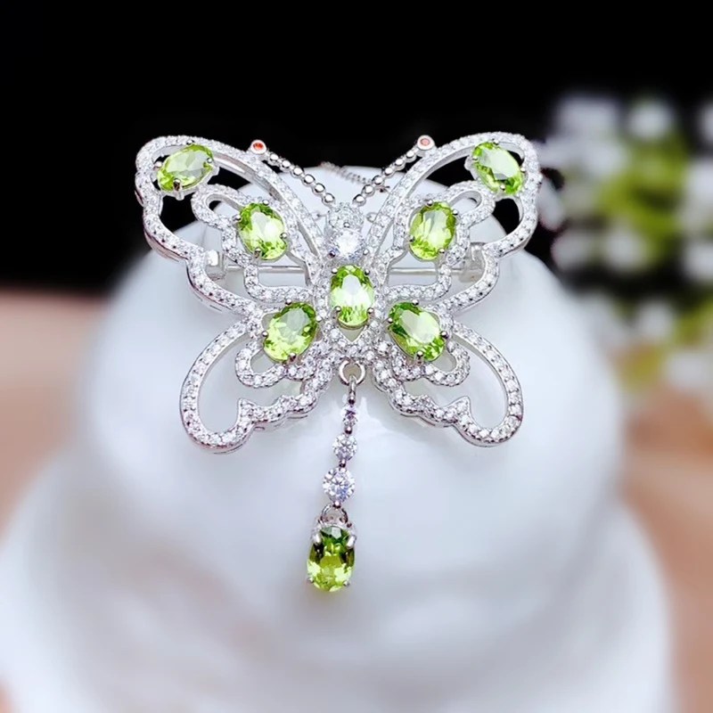 Натуральный Перидот или гранат булавки брошка бабочка 925 пробы серебро 0.5ct * 8 шт
