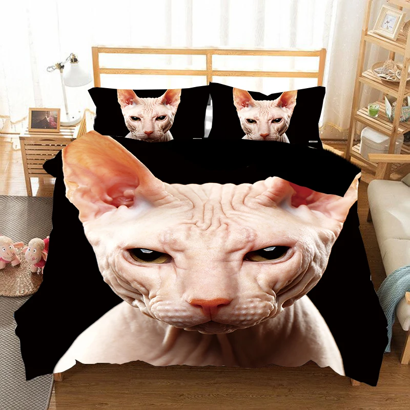 Комплект постельного белья с объемным изображением кота Королевский двойным