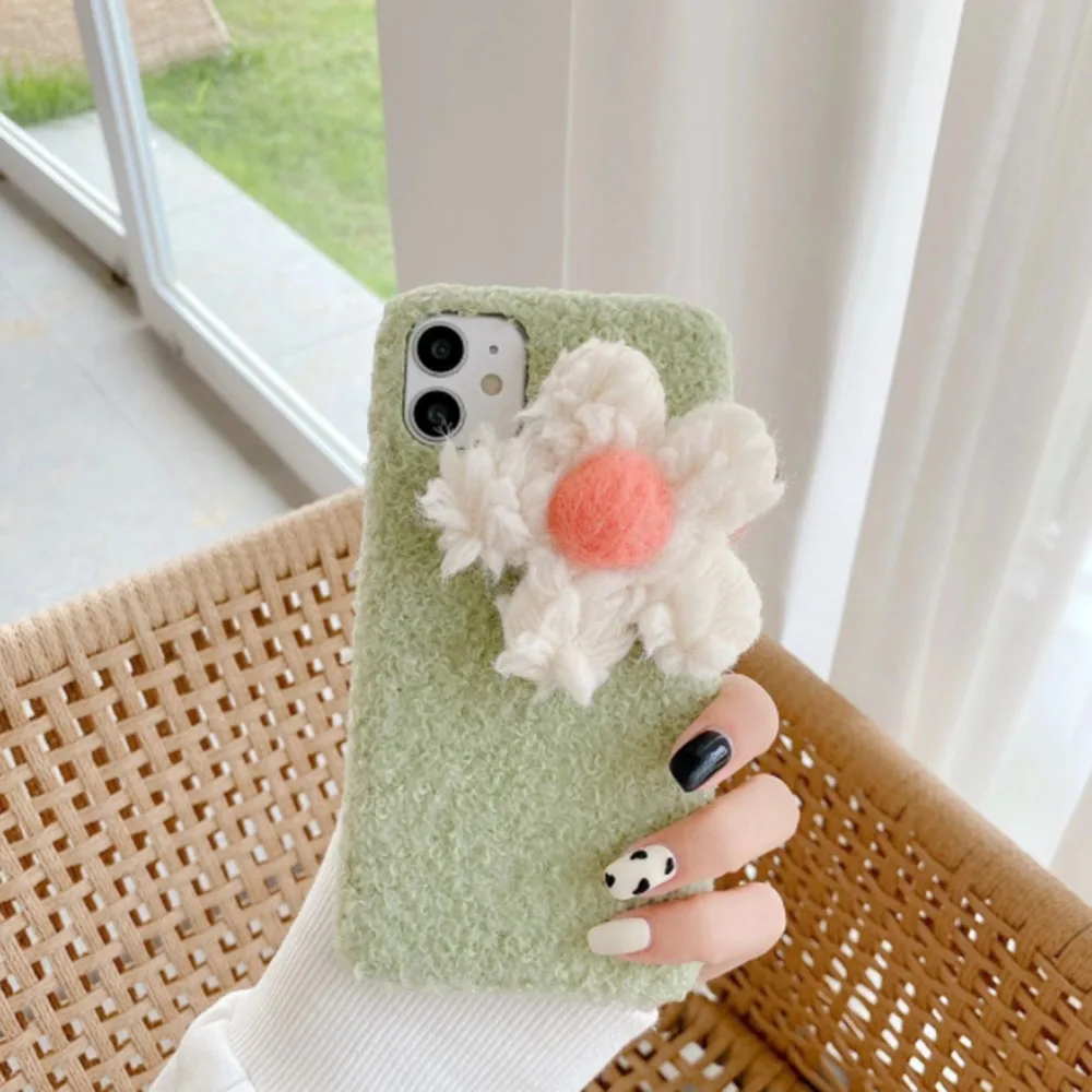 

Funny Plush Warm Phone Case For iPhone 11 Pro Max X XR XS Max 7 8 plus SE 2020 Cases Fluffy Flower Moible Phone Case Back Cover