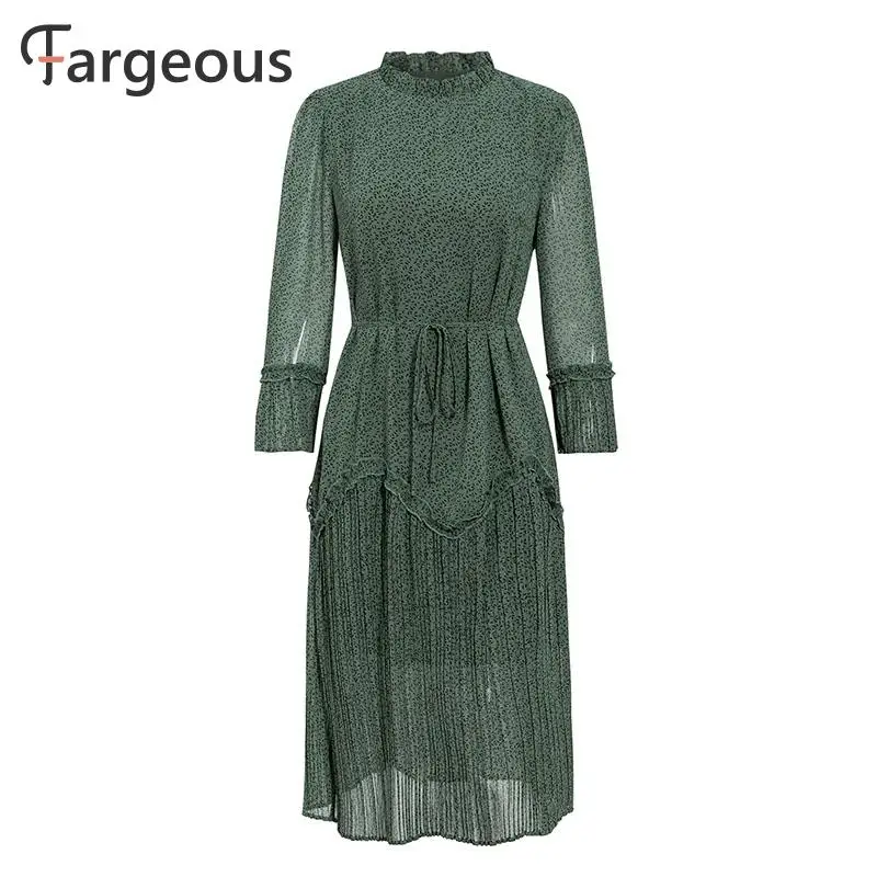 Женское длинное платье в горошек Fargeous винтажное шифоновое плиссированное стиле