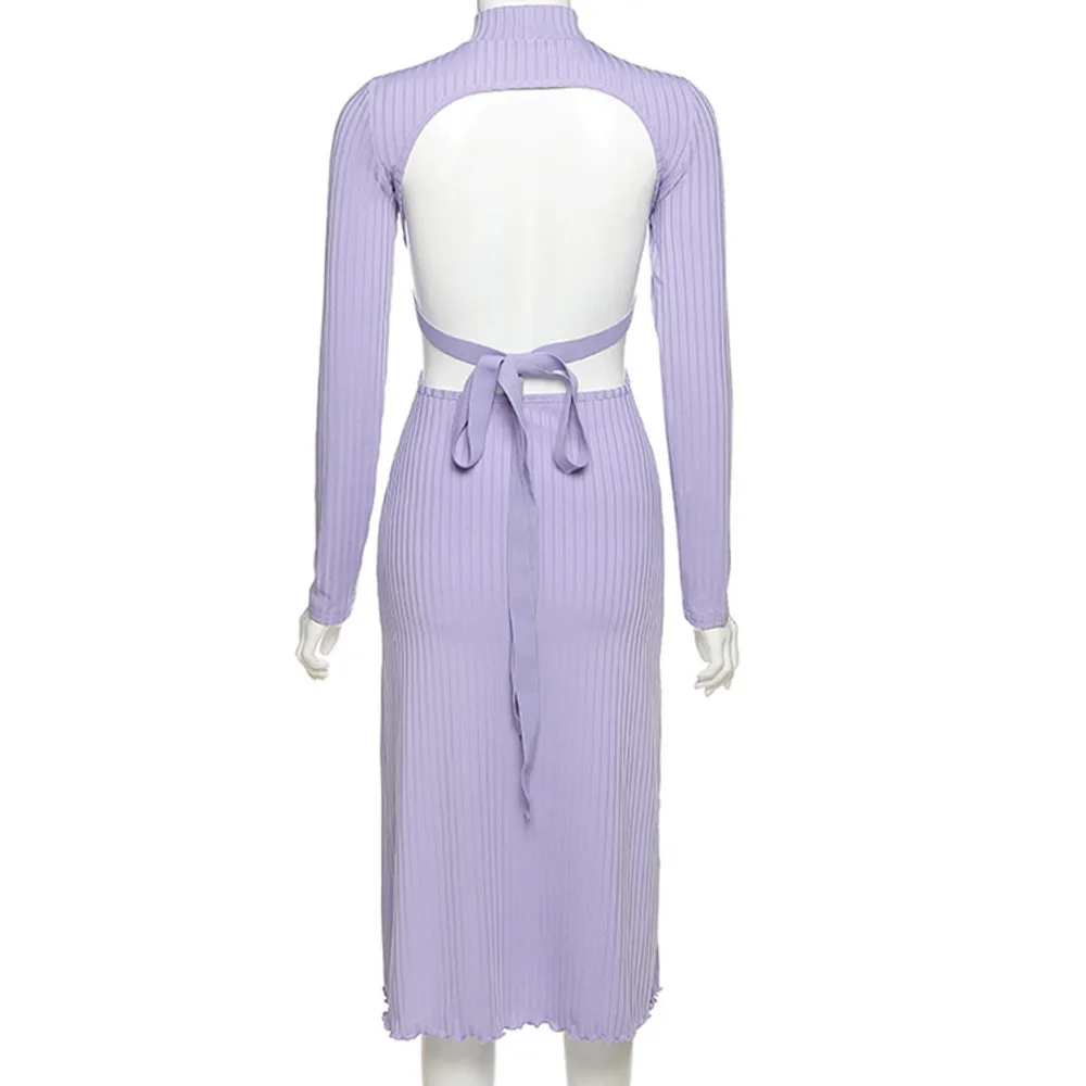 

BacklakeGirls Turtleneck Backless Sexy Knitted Pencil Dress Women Elegant Solid Color Long Sleeve Long Bandage Party Dress