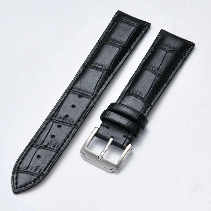 silver-Black Ремешок для часов из мягкой телячьей кожи 13 15 17 19 21 23 мм браслет из нержавеющей стали с пряжкой - Цвет ремешка: silver-Black