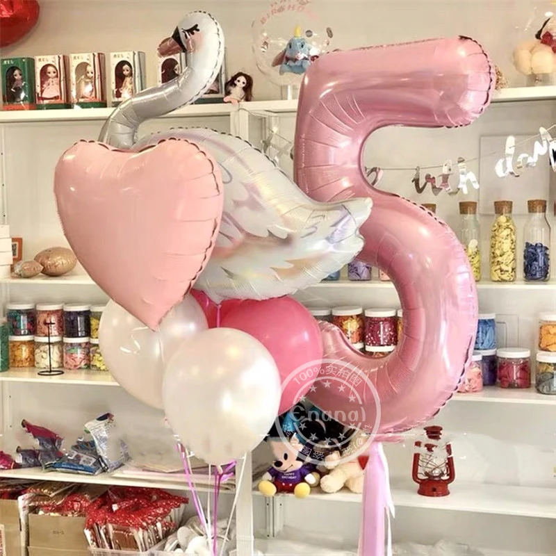 

1/7pcs White Swan Flamingo 40inch Pearl Pink Number Balloon Birthday Weeding Party Decorations Kids Baby Shower Animals Balloons