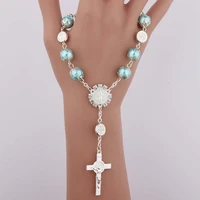 5 colors catholic religious bead cross bracelets rosary centerpiece sacred heart of mary mercy jesus saint icons jewelry