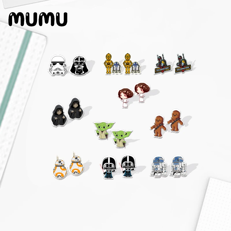 Серьги-гвоздики Yoda из 2021 акрила в стиле Звездных войн подарки ручной работы для