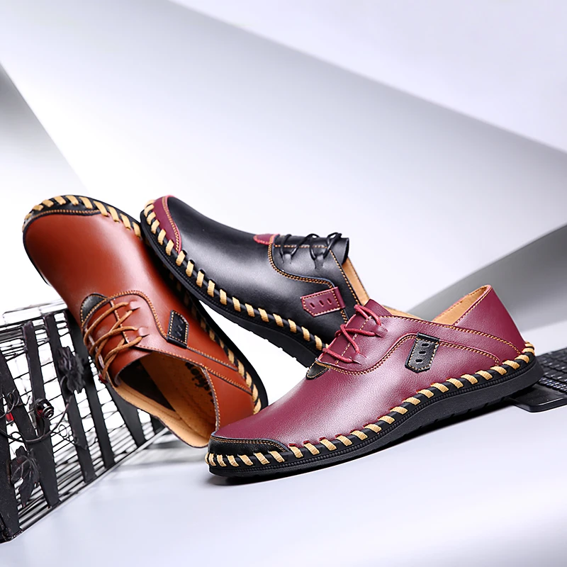 

British Men's Casual Shoes Soft Bottom Comfortable Slip on Flats Men Genuine Leather Loafers Office business shoes Big Size 47