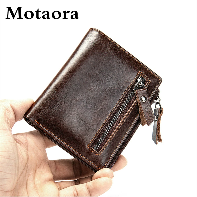 MOTAORA Men's Genuine Leather Wallet New Short Slim Credit Card Holder Casual Zipper Wallets For Men Fashion Coin Purse For Male