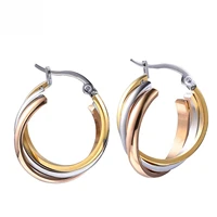 twist stainless steel earrings titanium mixed three color twining hanging circles ear stud dangler for women and girls