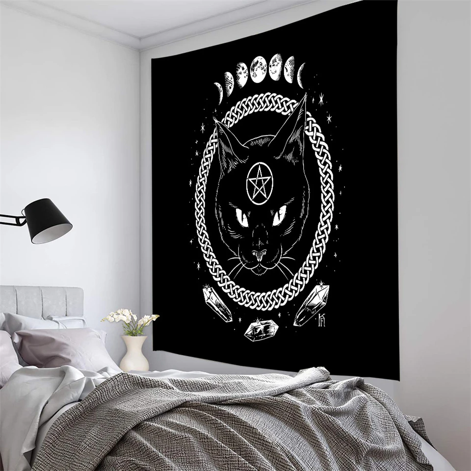 Черная Гобеленовая картина в стиле хиппи с рисунком Ведьмака мандала ручной