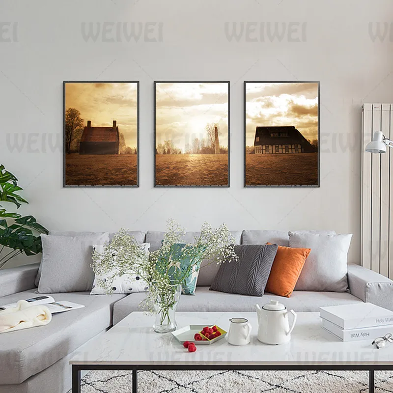 

Vintage Country House Home Decoration Sunset Living Room Wall Canvas Art Poster Work Studio Retro Color Bedroom Picture Print