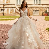macdugal wedding dress 2022 temperament a line sleeveless v neck bridal gown open back charming 3d applique layered tulle gown