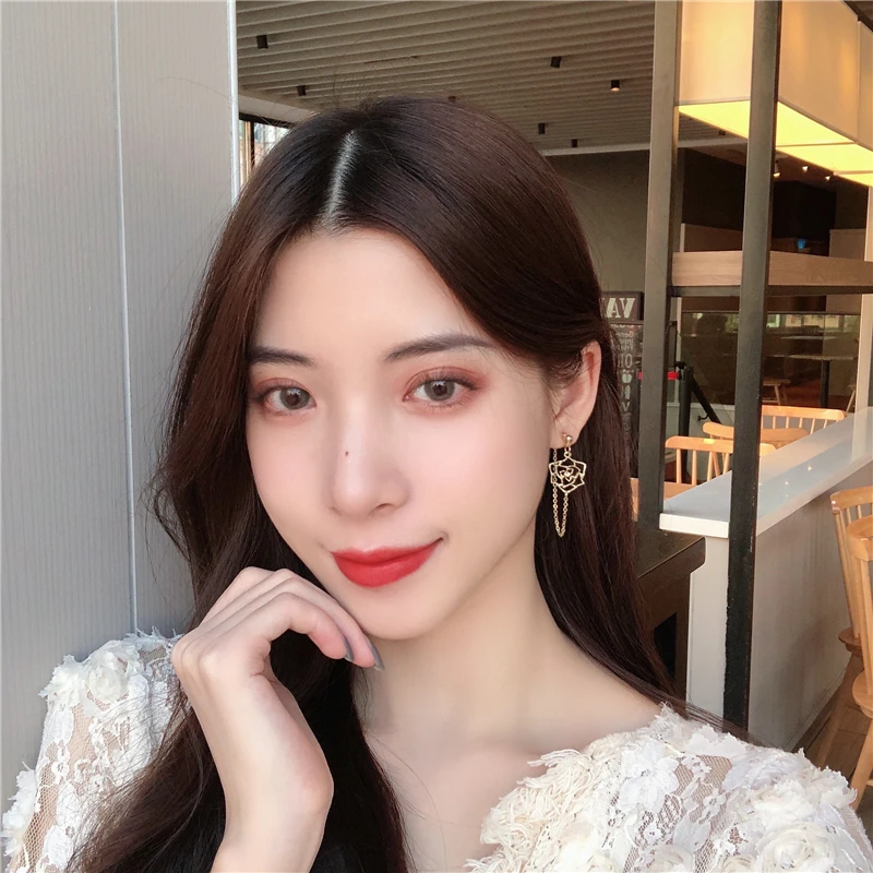 

YANGLIUJIA Korea Temperament Hollow Out The Rose Earrings 2020 New Tide Restoring Ancient Ways Chain Earrings Women Jewelry