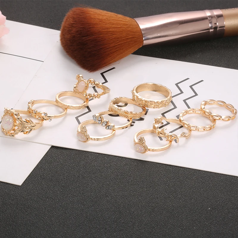 12 шт./компл. женские модные кольца геометрической формы с драгоценным камнем