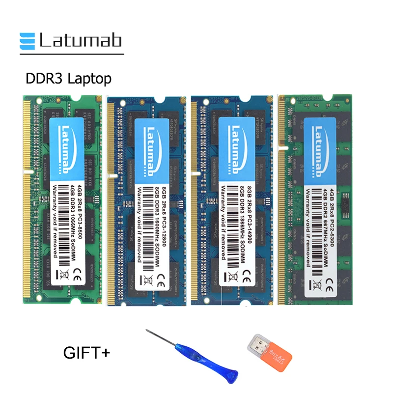 Latumab DDR3 DDR2 2 ГБ/4 ГБ/8 Гб оперативной памяти, 16 Гб встроенной памяти, DDR3 1066 МГц 1333 1600 МГц 1866 10600 12800 8500 Sodimm лэптоп ноутбук память модуль